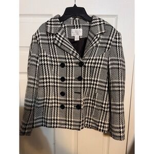 Express Tailleur Womens Petite 5/6 Black White Houndstooth DoubleBreasted Blazer